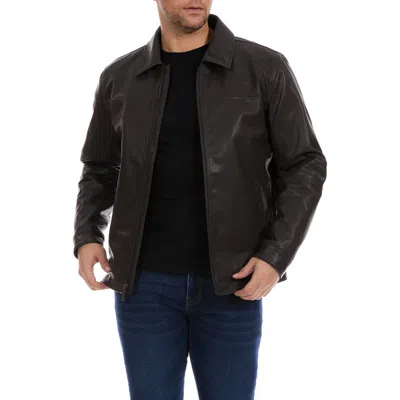 Perry Ellis Classic Leather Jacket In Brown