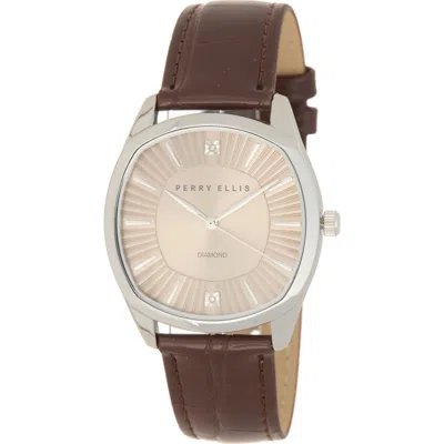 Perry Ellis Diamond Leather Strap Watch, 41mm In Brown