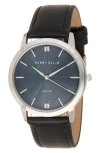 Perry Ellis Diamond Ultra Thin Faux Leather Strap Watch, 40mm In Blue