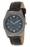Perry Ellis Diamond Ultraslim Faux Leather Strap Watch, 40mm In Brown