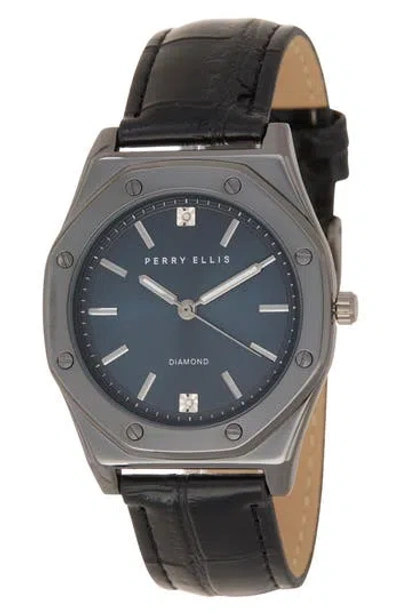 Perry Ellis Diamond Ultraslim Faux Leather Strap Watch, 40mm In Brown