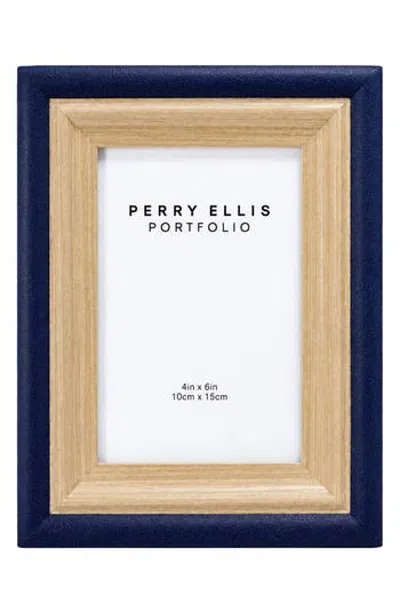 Perry Ellis Faux Leather Trim Photo Frame In Blue