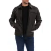 Perry Ellis Faux Shearling Collared Leather Jacket In Brown