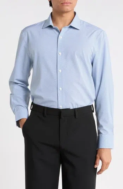 Perry Ellis Geometric Double Dot Print Trim Fit Dress Shirt In Medium Blue