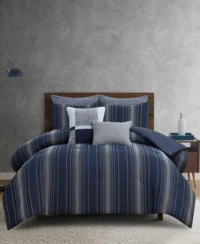 Perry Ellis Harper Striped Comforter Sets In Blue