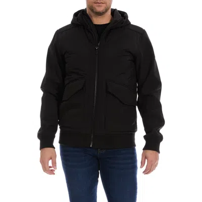 Perry Ellis Hooded Quilted Bomber Jacket In Black