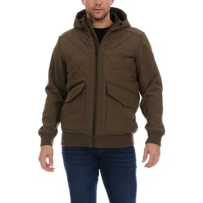 Perry Ellis Hooded Quilted Bomber Jacket In Brown