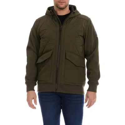 Perry Ellis Hooded Quilted Bomber Jacket In Olive