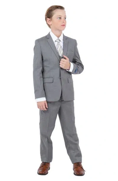 Perry Ellis Kids' Earth Tan Five-piece Sharkskin Suit In Grey Slate