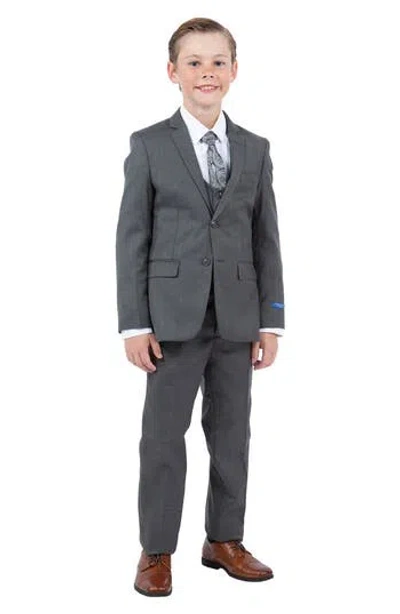 Perry Ellis Kids' Green Slate Five-piece Sharkskin Suit In Green/slate