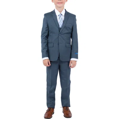 Perry Ellis Kids' Navy Five-piece Sharkskin Suit In Medium Navy