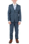Perry Ellis Kids' Navy Five-piece Sharkskin Suit In Medium Navy