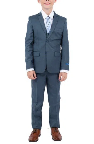 Perry Ellis Kids' Navy Five-piece Sharkskin Suit In Medium Navy