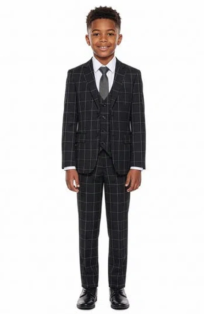 Perry Ellis Kids' Windowpane Five-piece Suit In Black