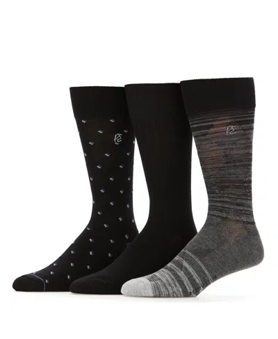 Perry Ellis Men's 3-pack Bamboo Patterned Socks In Black