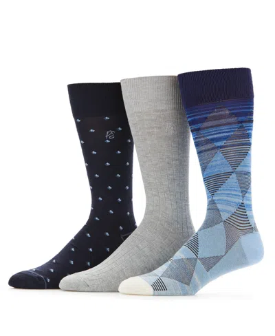 Perry Ellis Men's 3-pack Bamboo Patterned Socks In Blue