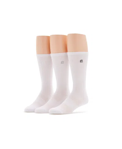 Perry Ellis Men's 3 Pack Casual Luxe Rib Logo Crew Socks In White