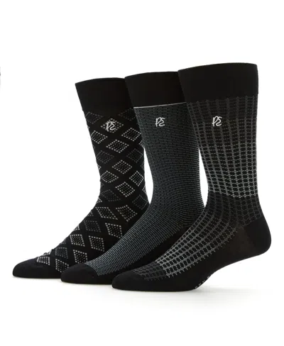 Perry Ellis Men's 3-pack Patterned Crew Socks In Black
