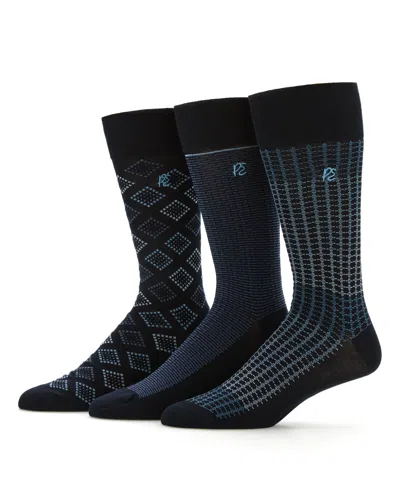 Perry Ellis Men's 3-pack Patterned Crew Socks In Blue