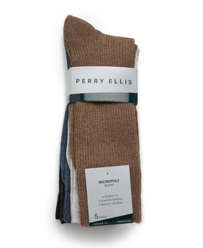 Perry Ellis Men's 5 Pack Ribbed Crew Socks In Assorted,multicolor