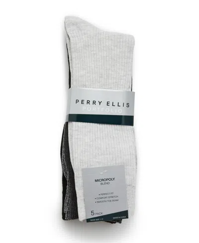 Perry Ellis Men's 5 Pack Ribbed Crew Socks In Black,grey,multicolor