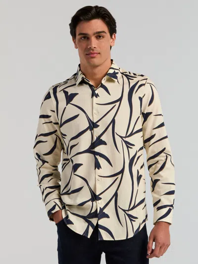 Perry Ellis Men's Abstract Floral Long Sleeve Herringbone Shirt In Turtledove,white