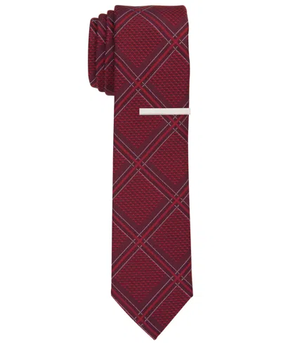 Perry Ellis Men's Bannos Grid Slim Tie In Burgundy,red