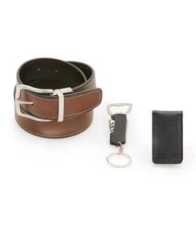 Perry Ellis Men's Belt Money Clip And Multi-tool Gift Set In Black