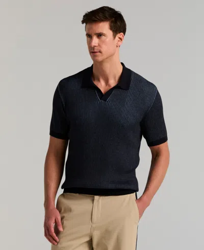 Perry Ellis Men's Cotton Modal Bi-color Open Polo Sweater In Blue