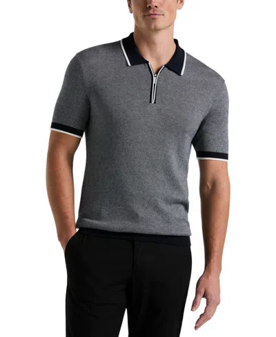 Perry Ellis Men's Bi-color Stitch Quarter-zip Short Sleeve Polo Shirt In Dark Sapphire