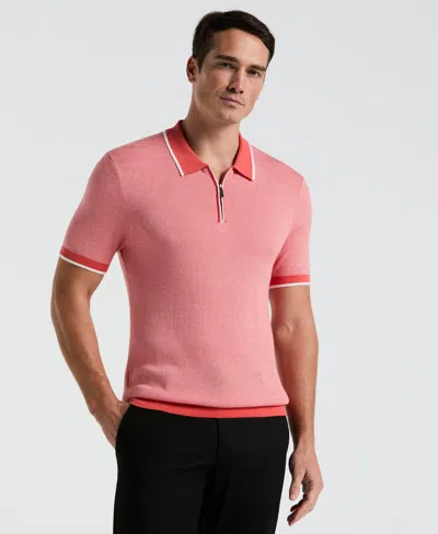 Perry Ellis Men's Bi-color Stitch Zip Polo In Burnt Sienna,orange