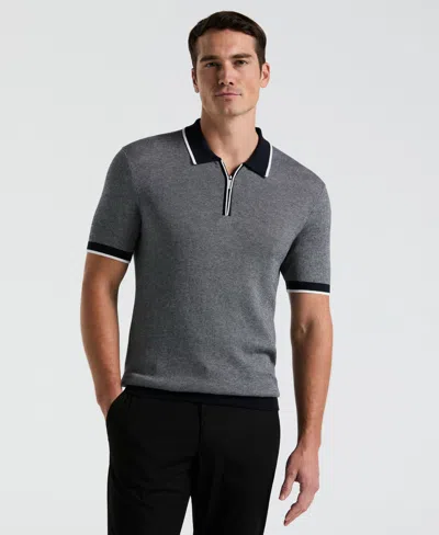 Perry Ellis Men's Bi-color Stitch Zip Polo In Dark Sapphire,blue