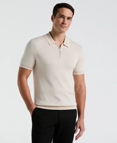 Perry Ellis Men's Bi-color Stitch Zip Polo In Moonstruck,beige