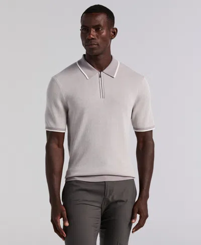 Perry Ellis Men's Bi-color Stitch Zip Polo Sweater In Gray