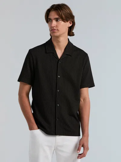 Perry Ellis Men's Bi-color Seersucker Jacquard Camp Collar Shirt In Black
