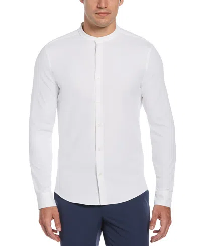 Perry Ellis Men's Big And Tall Untucked Total Stretch Banded Collar Shirt - White In Bright White