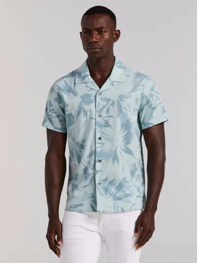 Perry Ellis Men's Camp Collar Floral Print Soft Touch Shirt In Blue