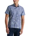 Perry Ellis Men's Chambray Floral Print Short Sleeve Button-front Shirt In Dark Sapphire