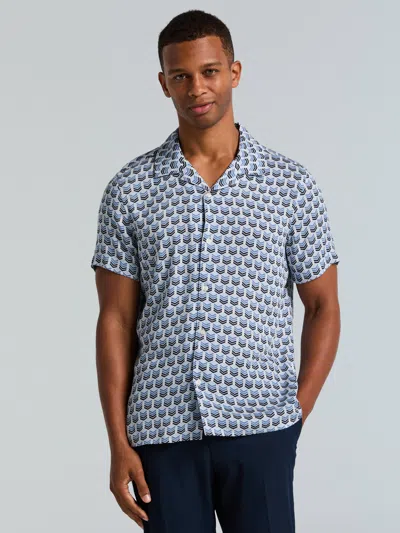 Perry Ellis Men's Chevron Print Camp Collar Shirt In Blue