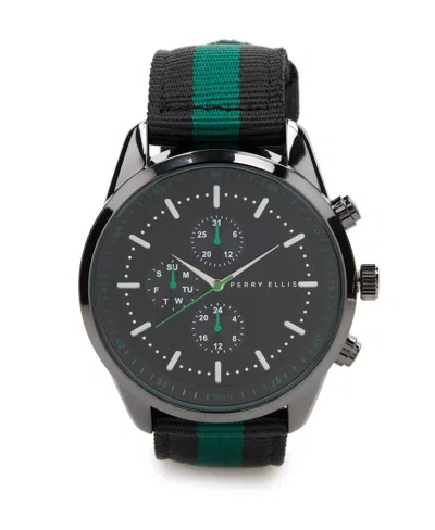 Perry Ellis Men's Chronograph Green Fabric Strap Watch In Gunmetal,green