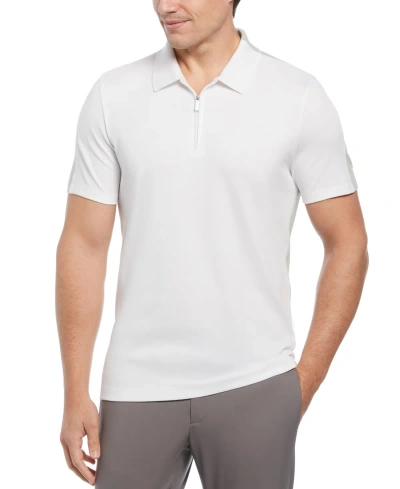 Perry Ellis Men's Classic-fit Stretch Split Colorblocked 1/4-zip Polo Shirt In Bright White