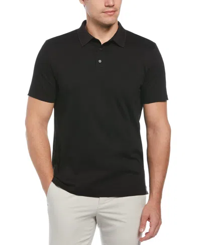 Perry Ellis Men's Cotton Textured Knit Polo Shirt In Black