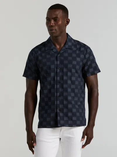 Perry Ellis Men's Camp Collar Clipped Dobby Shirt In Blue