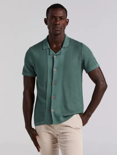 Perry Ellis Men's Cotton Jacquard Open Stitch Button Front Sweater In Green