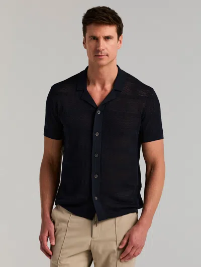 Perry Ellis Men's Cotton Mesh Knit Striped Button Front Sweater In Dark Sapphire,blue