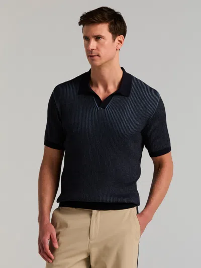 Men's Cotton Modal Bi-color Open Polo Sweater In Blue from Perry Ellis