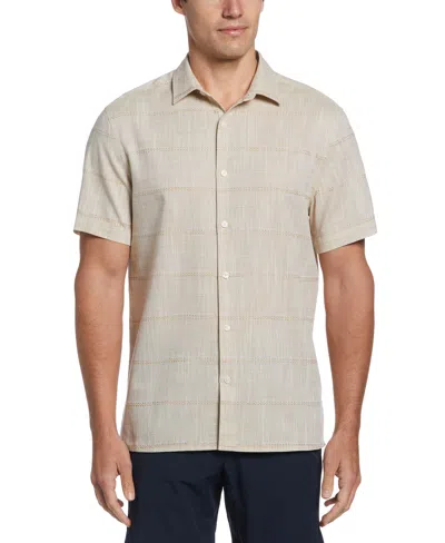 Perry Ellis Men's Cotton Slub Plaid Shirt In Gravel,beige