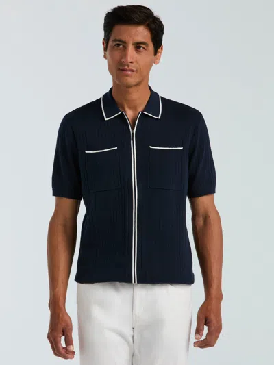 Perry Ellis Men's Cotton Tipped Ribbed Full Zip Sweater In Blue