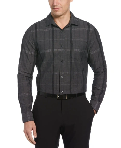 Perry Ellis Men's Cotton Tonal Jacquard Plaid Button Shirt In Black