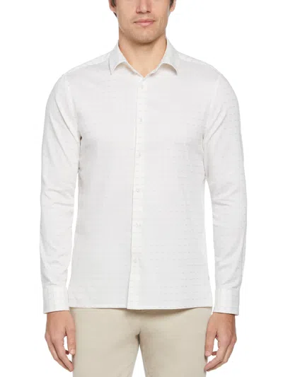Perry Ellis Men's Dobby Perry Print Plaid Shirt In White